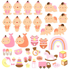 A Vector Set of Cute and Simple Baby Girl