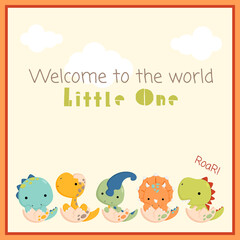 A Vector of Cute and Simple Dinosaur Card for Welcoming the Arrival of a Baby

