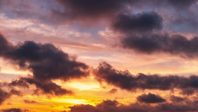 Sky with clouds on nature background at sunset 4K