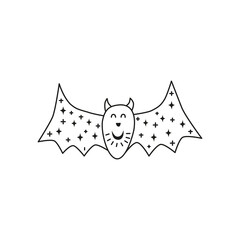 Doodle outline flying bat icon.