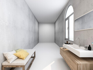 3D rendering,Clean modern residential bathroom and toilet design, which is equipped with washstand, toilet and shower equipment, etc.