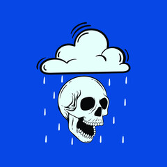 hand drawn skull cloud rain doodle illustration for tattoo stickers etc premium vector