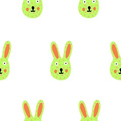 children pattern with green bunnies on a white background drawing in a hand-drawn style
