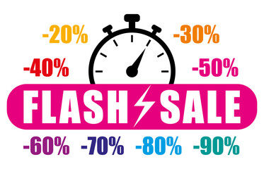 Flash sale. Pink and multicolored vector icon illustration.