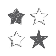 Hand drawn star icons. Set of doodle stars.
