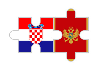 puzzle pieces of croatia and montenegro flags. vector illustration isolated on white background