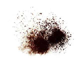 Coffee or chocolate powder ingredient burst isolated on white background