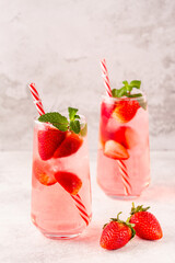 Fresh healthy iced strawberry lemonade with mint