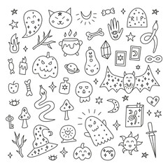 Obraz premium Set of doodle Halloween icons isolated on white background.