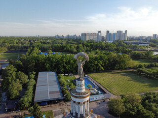 Buildings of huge exhibition center VDNG in Kyiv? Ukraine . Aerial drone view.