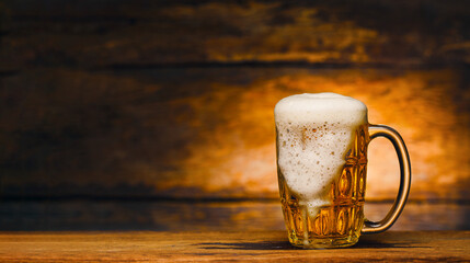 Beer glass on wood