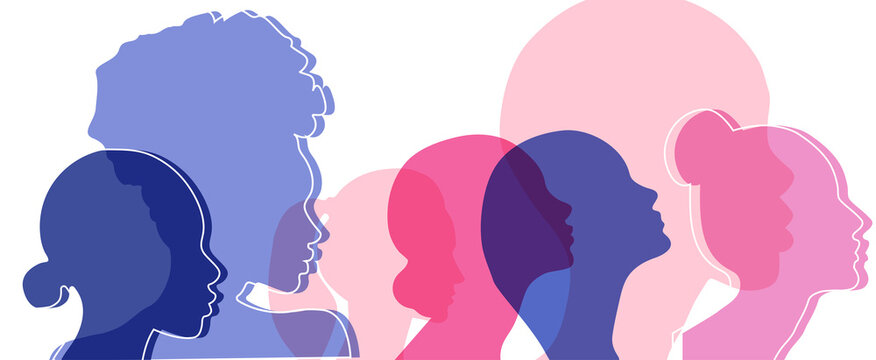 Women silhouette head isolated. Women's history month banner.