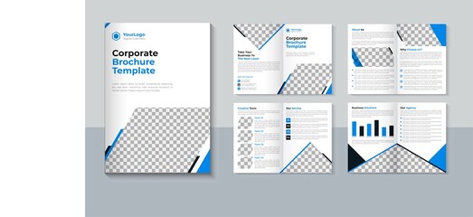 Corporate 8 page brochure design, Business brochure template, Creative 8 page brochure design, Company profile, Blue color