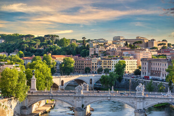 Fototapeta premium Rome Italy, high angle view city skyline at Rome city center and Tiber River