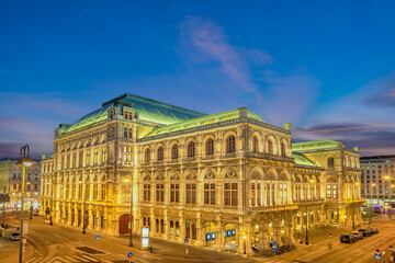 Fototapeta na wymiar Vienna Austria night city skyline at Vienna State Opera