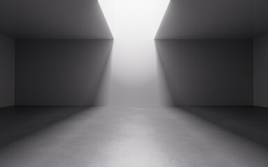 White empty room with top light, 3d rendering.