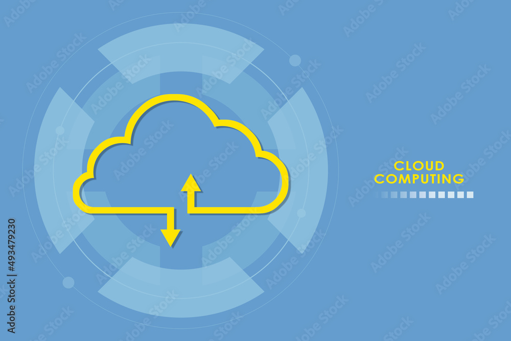 Poster 2d illustration uploading downloading arrow with cloud