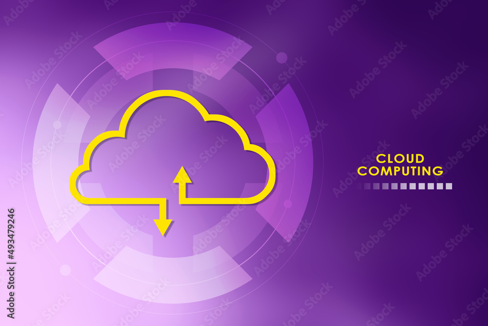 Poster 2d illustration uploading downloading arrow with cloud