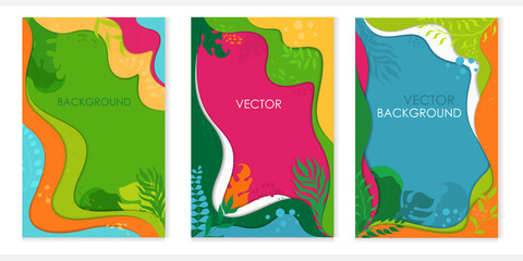 Vector background with plants on a summer theme with place for text. Paper cut background.	