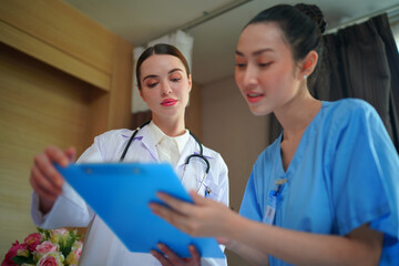 Healthcare people group. Professional doctor working in hospital office or clinic with other...