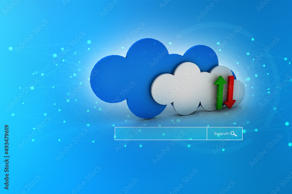 Poster 3d illustration uploading downloading arrow with cloud