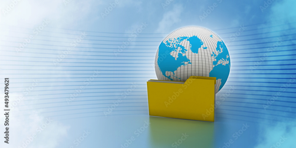 Poster 3d rendering file folders around earth