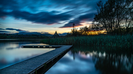 Llangorse Lake in the Brecon Beacons at sunset