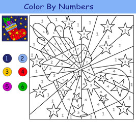 children's educational game. coloring by numbers. New Year's sock with a gift.