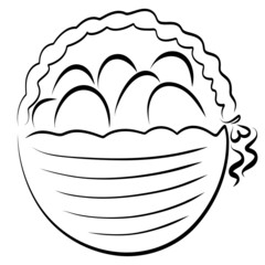 wicker basket with eggs, black outline on a white background