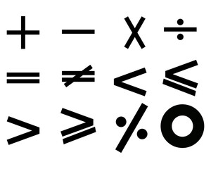 set of math symbols icons on white background