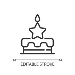 Birthday bonus pixel perfect linear icon. Raising employee emotional commitment. Workplace celebration. Thin line illustration. Contour symbol. Vector outline drawing. Editable stroke. Arial font used