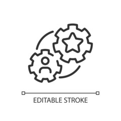 Referral bonus pixel perfect linear icon. Marketing tactic. Reward customers. Refer-a-friend program. Thin line illustration. Contour symbol. Vector outline drawing. Editable stroke. Arial font used