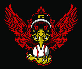 angry cardinal mascot holding baseball for school, college or league