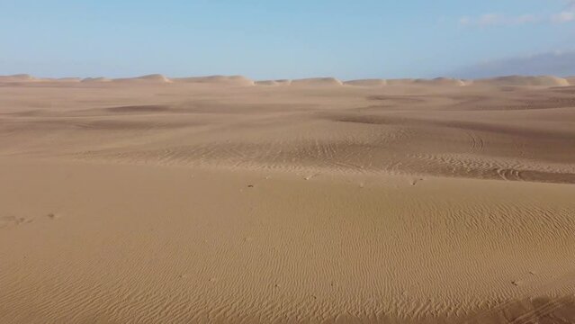 Aerial view of sand desert. No people, sand dunes landscape 4k