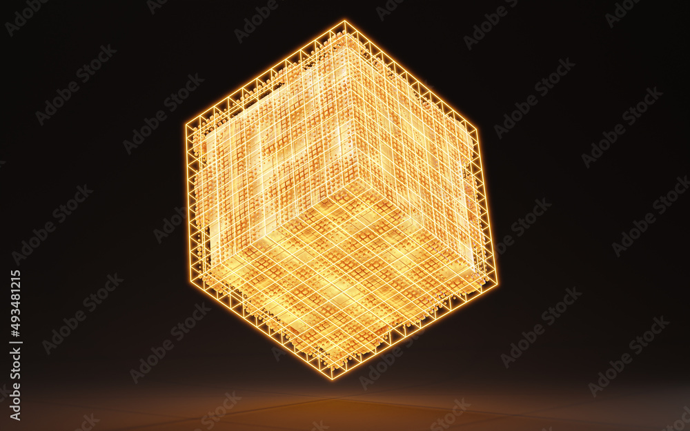 Poster abstract cube shape, cube geometry, 3d rendering.