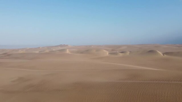 sand desert aerial view, sand dunes cinematic landscape 4k no people. Paracas
