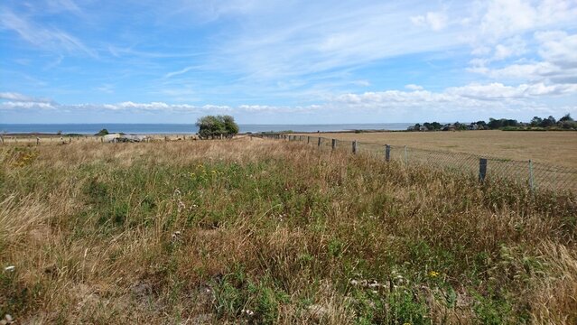 View over the wadden sea of the island of Sylt, over fields and the Braderup heath - Blick auf das Wattenmeer vor der Insel Sylt &uuml;ber Felder und die Braderuper Heide