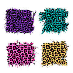 Torn fabric patchs set, Colorful leopard prints, Cheetah pattern distressed frames. Vector illustration © Decobrush