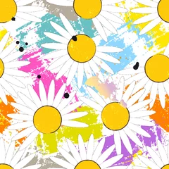 Tuinposter seamless abstract background pattern, with flowers, circles, paint strokes and splashes © Kirsten Hinte