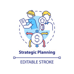 Strategic planning concept icon. Type of planning abstract idea thin line illustration. Reviewing organization direction. Isolated outline drawing. Editable stroke. Arial, Myriad Pro-Bold fonts used
