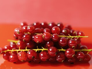Red and appetizing currants on reddish background with nice blur
