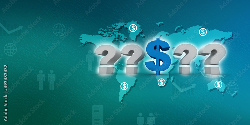 Poster 3d rendering Dollar symbol with question mark