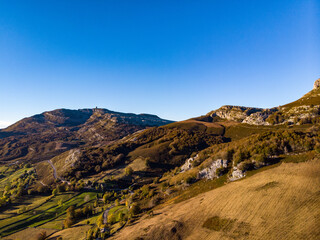 Mountains in Autumn from a Drone View