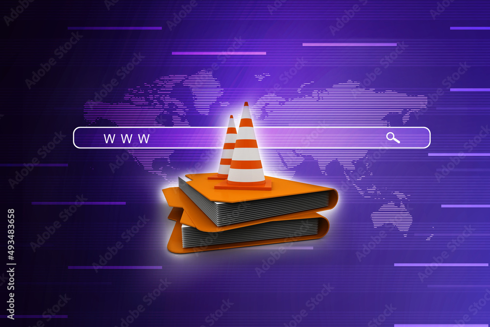 Poster 3d rendering folder icon with traffic cones