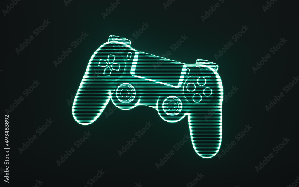 Poster holographic image of gamepad, futuristic element, 3d rendering.