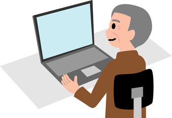 パソコンで仕事をする初老の男性