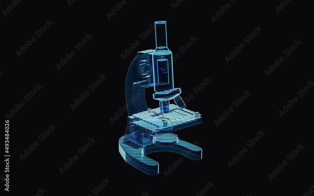 Aufkleber holographic image of microscope, futuristic element, 3d rendering.