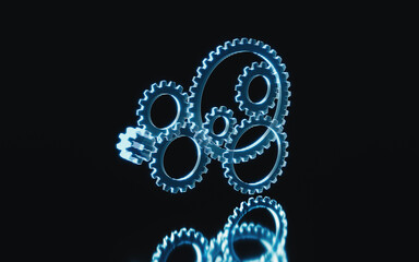 Holographic image of gear, futuristic element, 3d rendering.