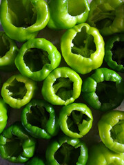 Deseeded green bell peppers ready to cook biber dolma (stuffed bell pepper). Stuffed bell pepper is a traditional Turkish dish cooked with or without meat.      