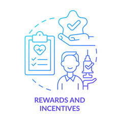 Rewards and incentives blue gradient concept icon. Program for patients. Healthcare macro trends abstract idea thin line illustration. Isolated outline drawing. Myriad Pro-Bold font used